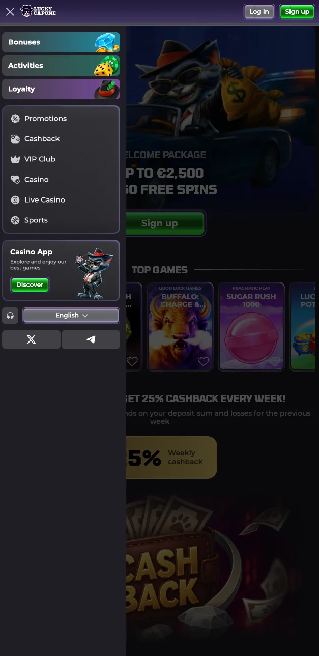 App e Accesso da Browser su Lucky Capone Casino